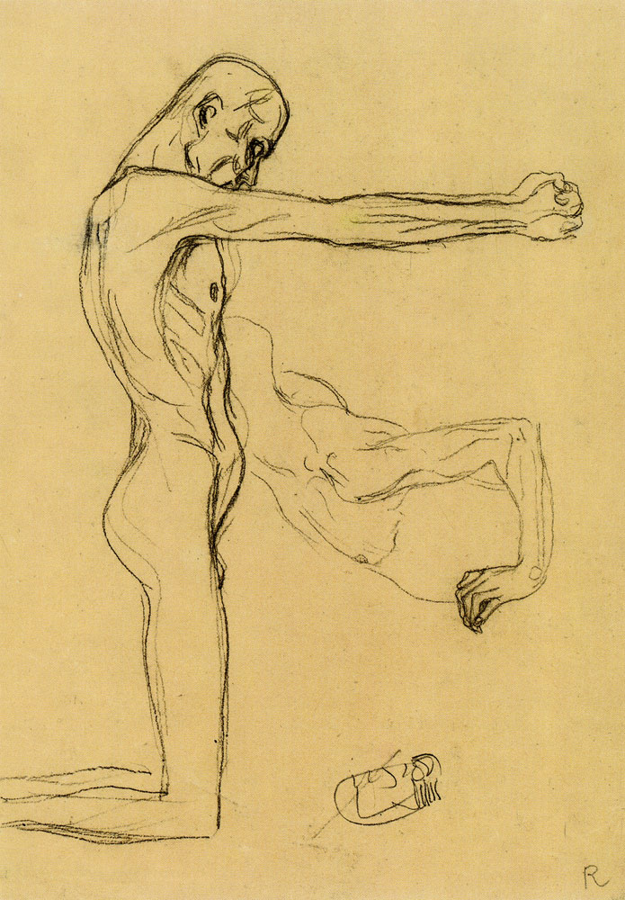 Gustav Klimt - Kneeling Male Nude with Extended Arms, Male Torso