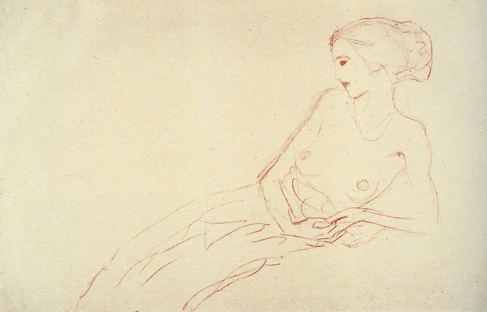 Gustav Klimt - Nude Leaning Back on Her Elbow