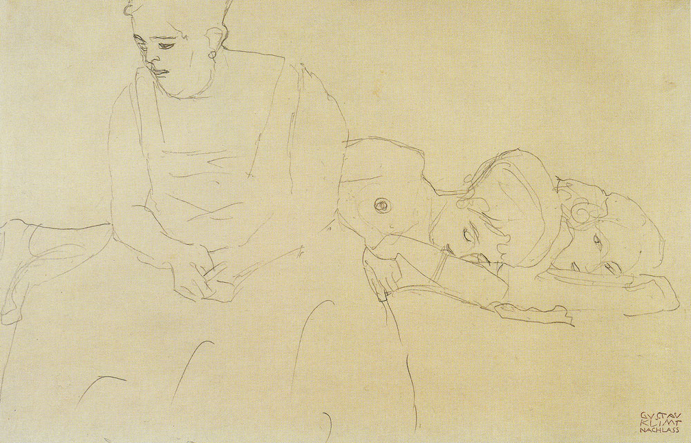 Gustav Klimt - Two Reclining Nudes with Seated Heavy Woman