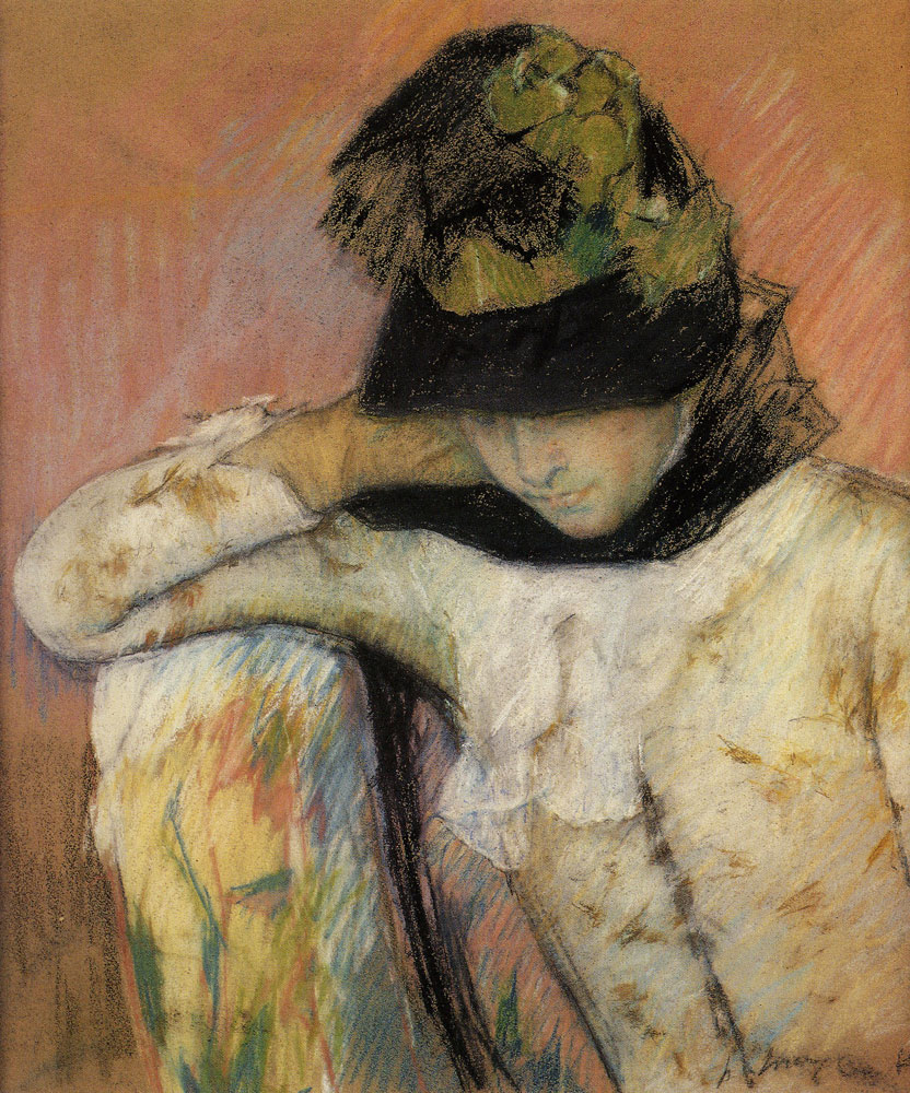 Mary Cassatt - Young Woman in a Black and Green Bonnet, Looking Down