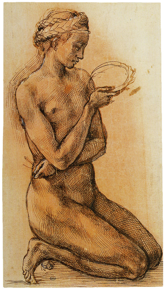 Michelangelo - Study of a Kneeling Nude Girl for The Entombment