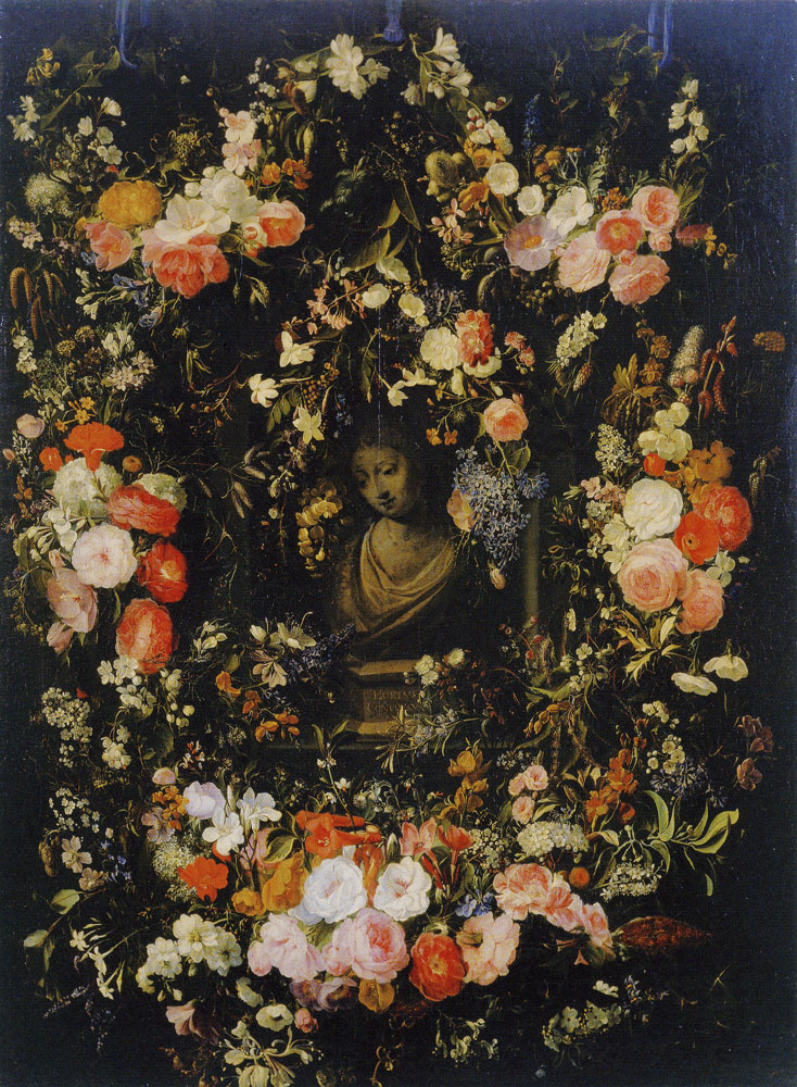 Nicolaes van Veerendael - Bust of the Virgin Mary in a Garland of Flowers