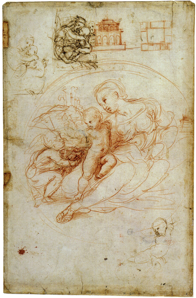 Raphael - Study for the Alba Madonna and other sketches