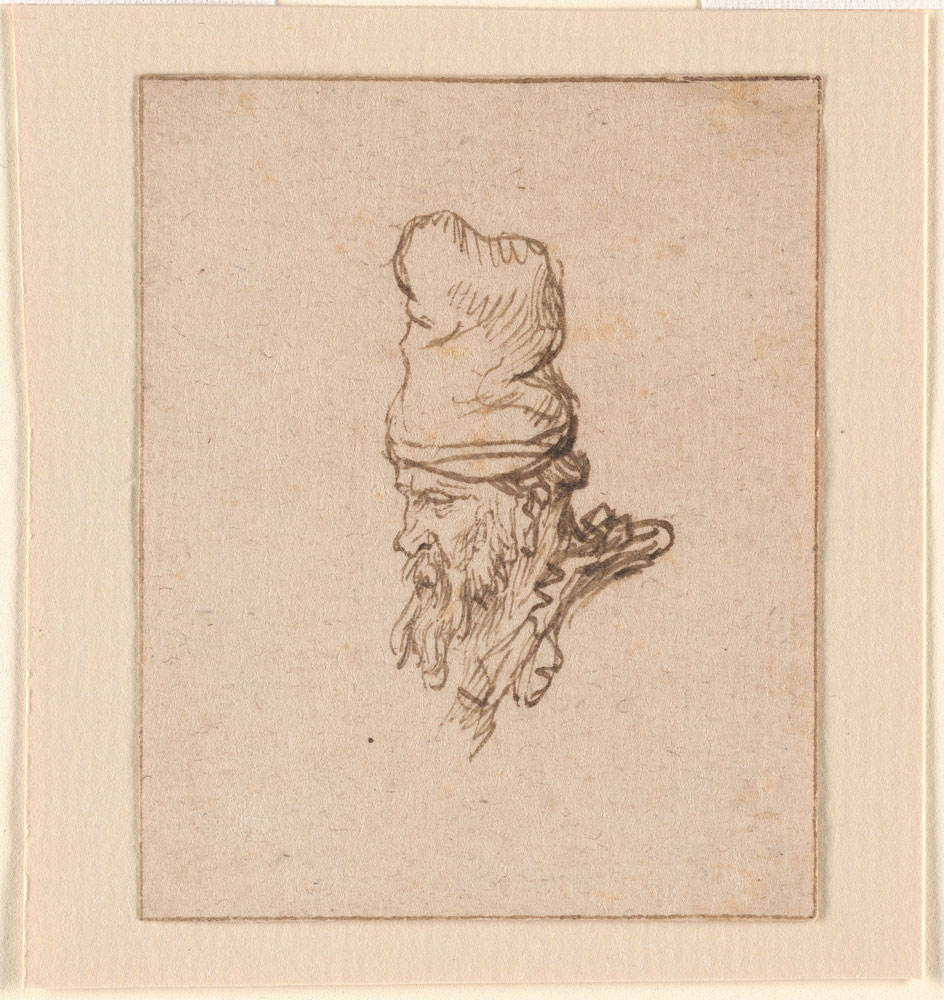 Rembrandt - Head of a Bearded Man in a High Cap