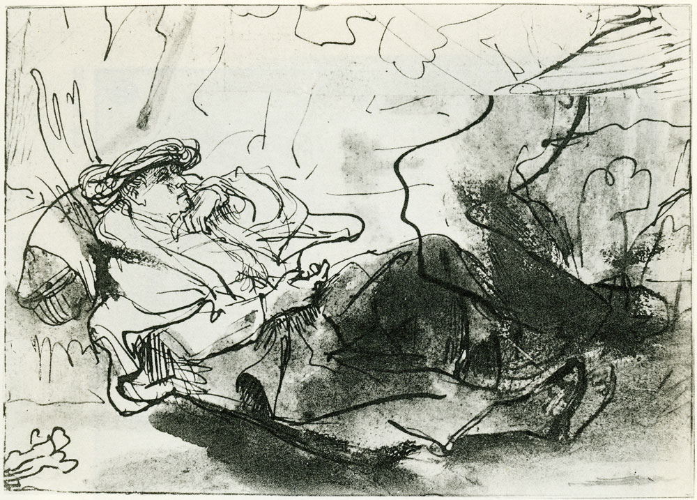 Rembrandt - An Oriental Lying Down in a Forest