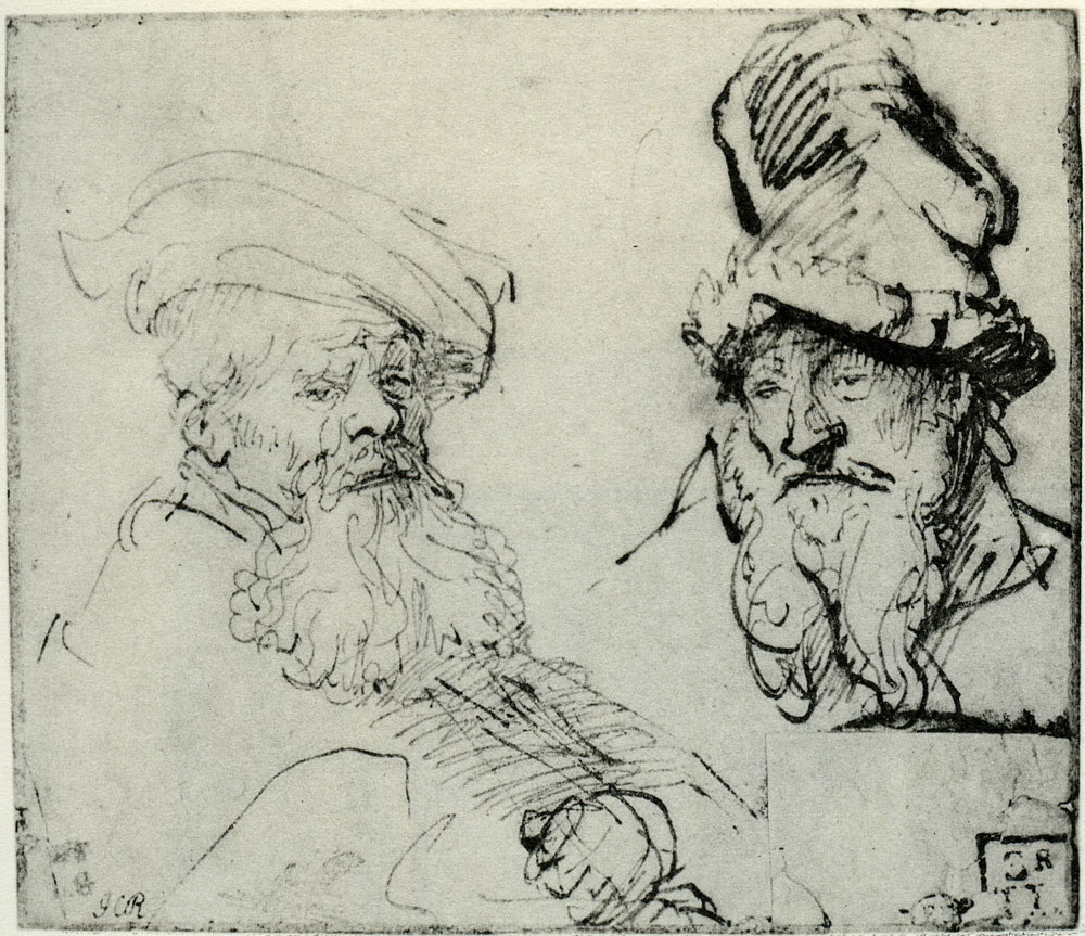 Rembrandt - Two Studies of Old Men's Heads