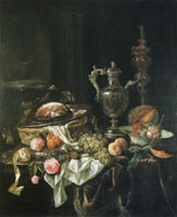 Abraham van Beijeren Still Life with Silver Pitcher, Goblet, Wanli Bowl, and Exotic Fruits