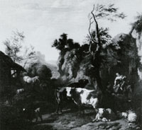 Dirck van Bergen Cattle in a rocky landscape