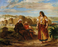 Eugène Delacroix View of Tangier with Two Seated Arabs