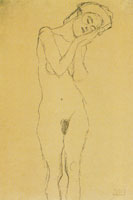 Gustav Klimt Female Nude Facing Front, Hands Held to Cheek