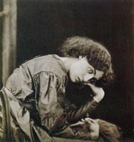 Albumen print by Emery Walker of a photograph by John Robert Parsons Jane Morris seated, leaning forward