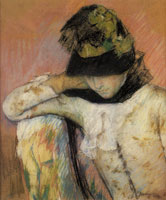 Mary Cassatt Young Woman in a Black and Green Bonnet, Looking Down