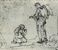 Rembrandt Hagar Kneeling Before the Angel