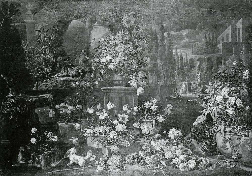 Abraham Brueghel and David de Coninck - Flowers Amidst Architecture