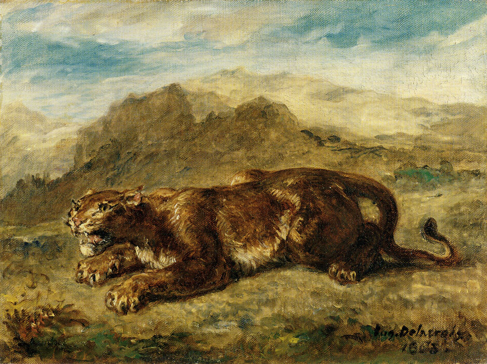 Eugène Delacroix - Lioness Ready to Jump