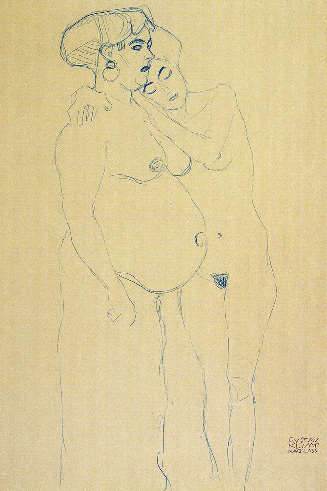 Gustav Klimt - Female Nude, Her Arms Wrapped Around the Neck of a Heavy Woman