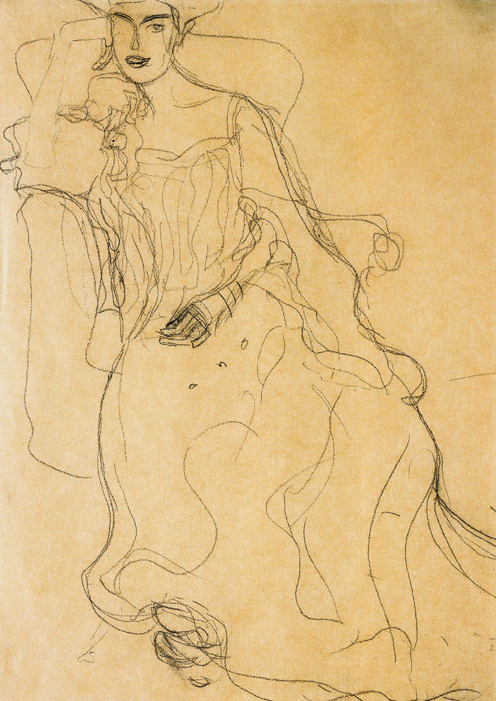 Gustav Klimt - Seated in an Armchair Facing Forward Resting Her Temple on Her Right Hand