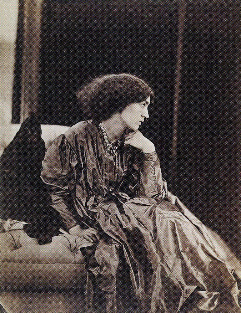 Albumen print by Emery Walker of a photograph by John Robert Parsons - Jane Morris seated on a divan, three-quarter-length