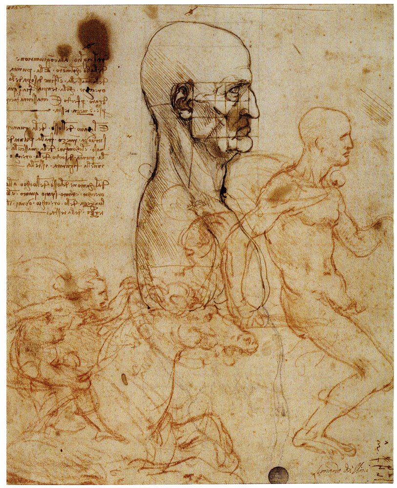 Leonardo da Vinci - Proportional Study of a Man in Profile; Horsemen