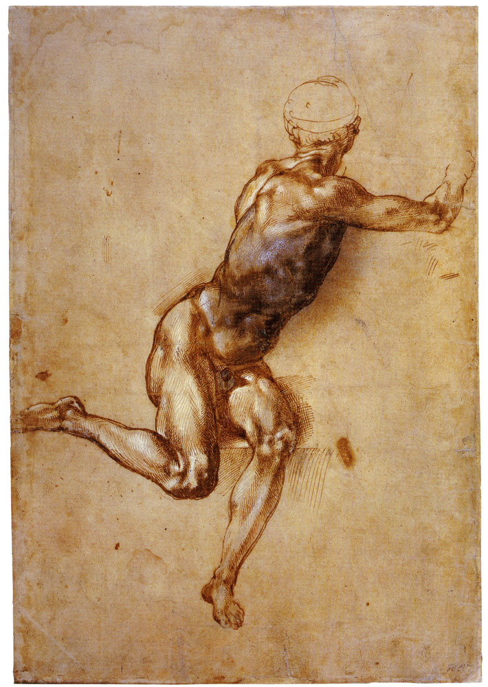 Michelangelo - A Seated Male Nude Twisting Around