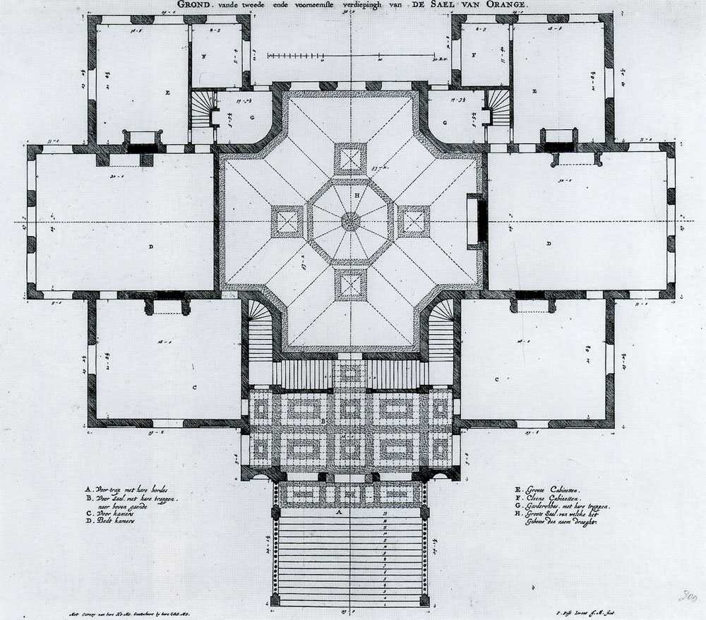 Pieter Post - Plan of the main floor of the Palace Huis ten Bosch, The Hague