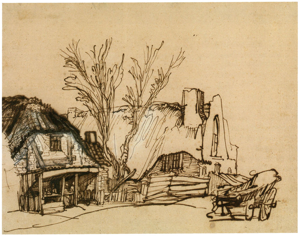Rembrandt - Two cottages