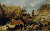 David Teniers the Younger Landscape with a Cowherd, Pigs, Cows and Sheep