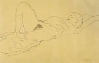 Gustav Klimt Reclining Female Semi-Nude with Raised Right Leg