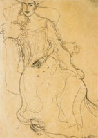 Gustav Klimt Seated in an Armchair Facing Forward Resting Her Temple on Her Right Hand
