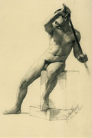 Gustav Klimt Seated Male Nude with Staff