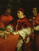Raphael Portrait of Leo X, with Cardinals Giulio de' Medici and Luigi de' Rossi