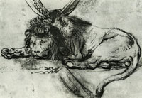 Anonymous Rembrandt pupil and Rembrandt Lion Asleep