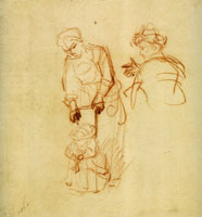 Rembrandt A Woman Teaching a Child to Walk with Leading-Strings