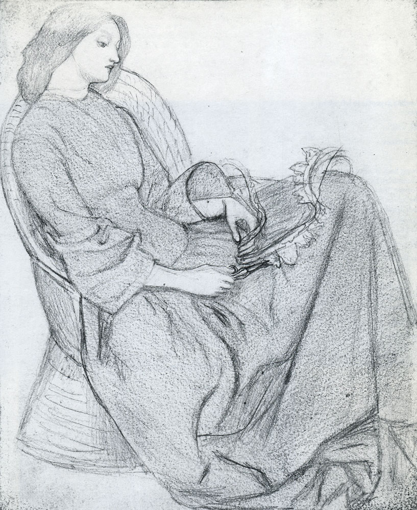 Dante Gabriel Rossetti - Elizabeth Siddal cutting with scissors