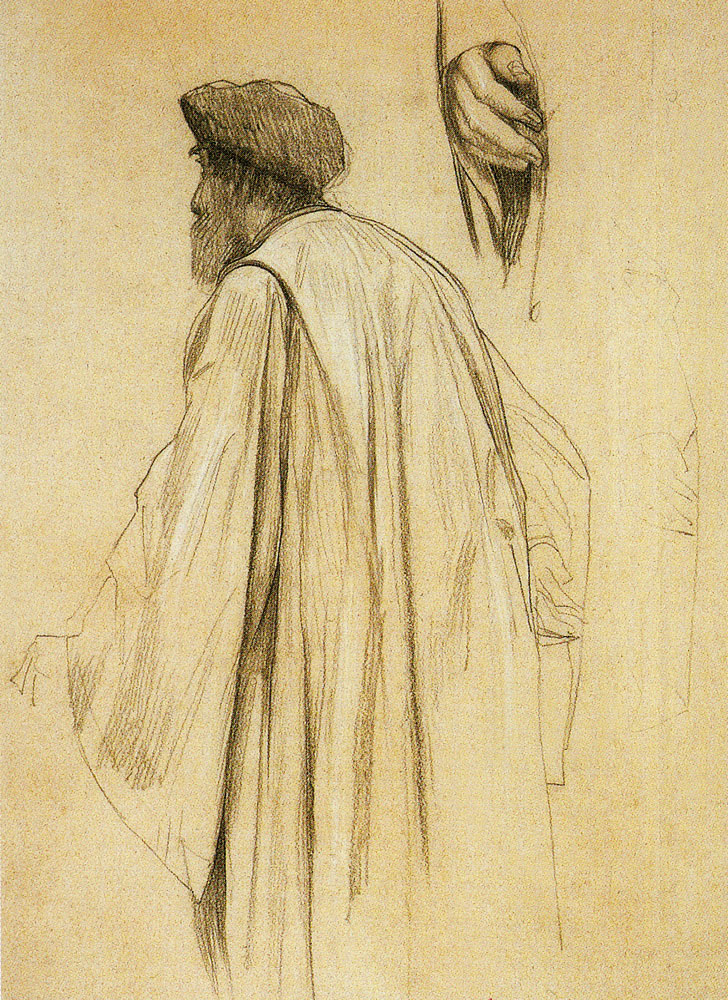Gustav Klimt - Standing Bearded Man in Profile Facing Left; Two Hand Studies