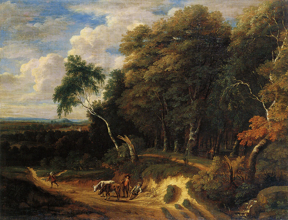 Jacques d'Arthois - Wooded Landscape with Cattle-drivers on the Road