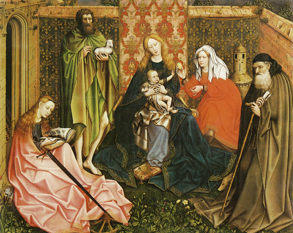 Master of Flemalle and assistants - Madonna and child with saints in the enclosed garden