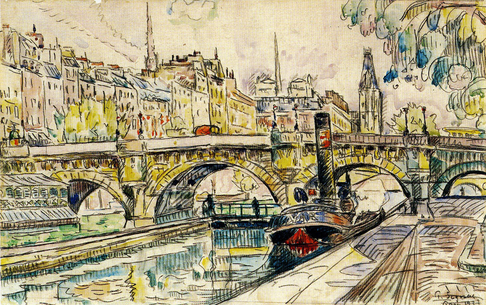 Paul Signac - Tugboat at the Pont Neuf, Paris