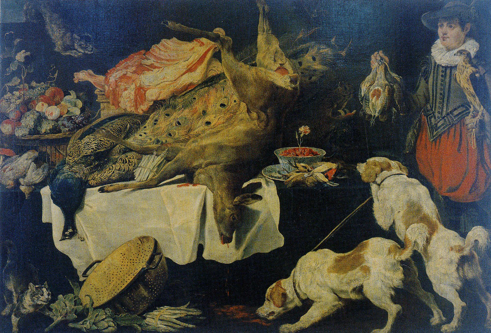 Paul de Vos - Hunter with Dogs by a Table with Game and Fruit