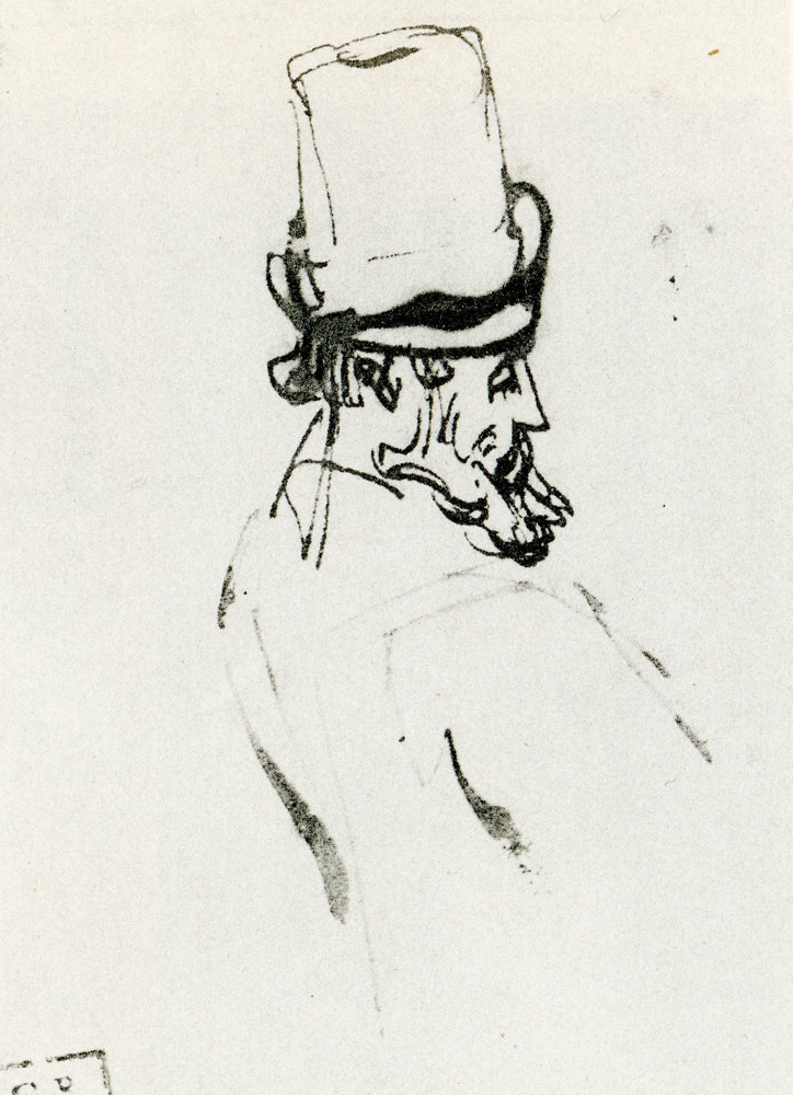 Rembrandt - Head of a Bearded Man in a Tall Hat