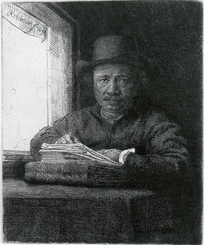 Rembrandt - Self-Portrait Etching at a Window