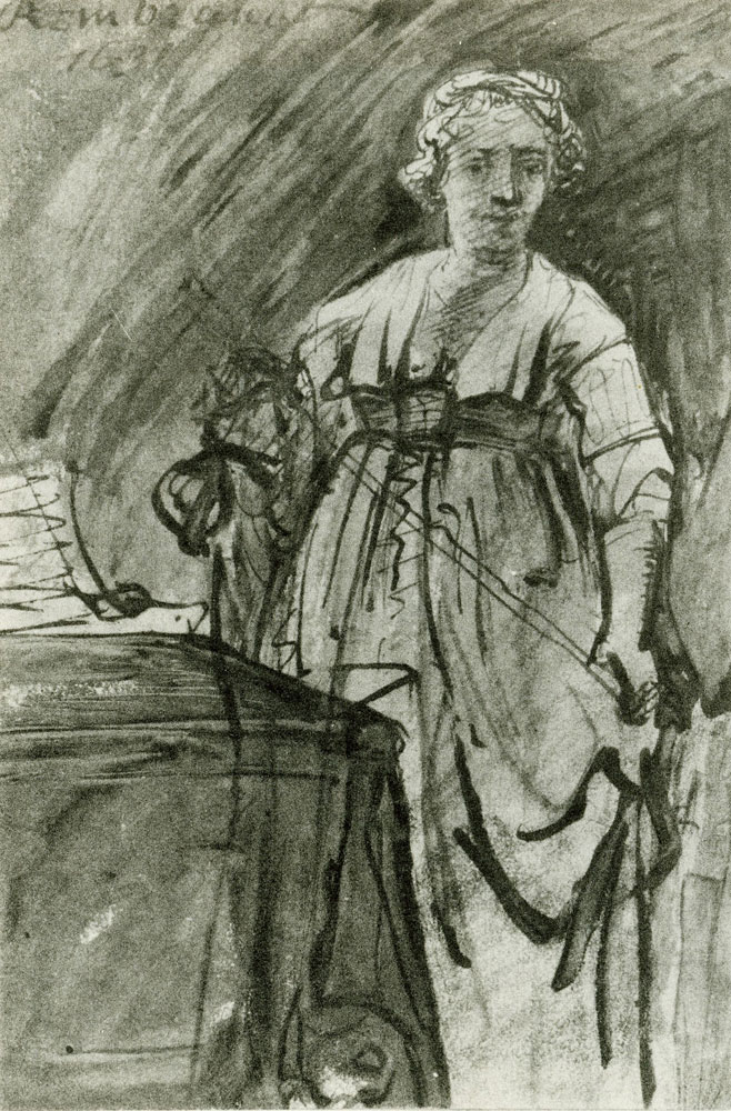 Rembrandt - Young Woman, Probably Saskia, Standing by a Table