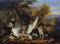 Adriaen de Gryef Landscape with Dead Birds and Dogs