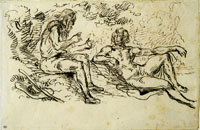 Eugène Delacroix Old Shepherd and Nude Young Man Conversing in a Landscape