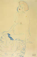 Gustav Klimt Pregnant Semi-Nude Seated Facing Left