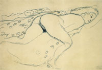 Gustav Klimt Reclining Woman Lying on Stomach Facing Right