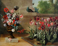 Jean-Baptiste Oudry Flowerbed of Tulips and Vase of Flowers