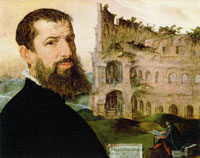 Maerten van Heemskerck Self-portrait before the colosseum