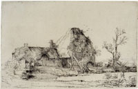Rembrandt Cottage and Farm Buildings with a Man Sketching