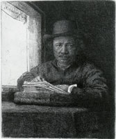 Rembrandt Self-Portrait Etching at a Window